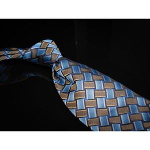 Zimni 100% Silk Tie Brown Light Blue Basketweave Men's Designer Necktie Italy